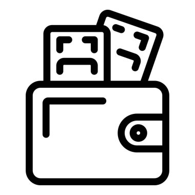 Kredi kartı taşıyan bir cüzdanın satır resim simgesi, çevrimiçi ödemeleri ve mali işlemleri temsil etmek için mükemmel