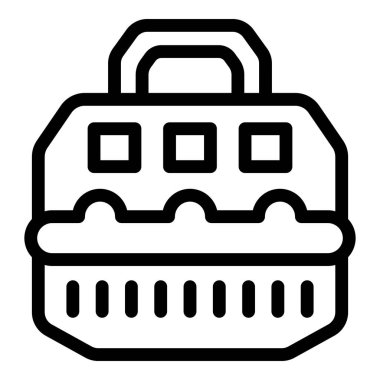 Bir evcil hayvan taşıyıcısının çizgi simgesi. Küçük hayvanları güvenli ve rahat bir şekilde taşımanın yolu.