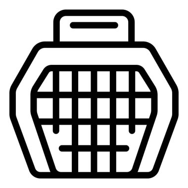 Hayvan taşıyıcı kutusunun basit çizgi simgesi, kedi ve köpekleri taşımak için ideal.