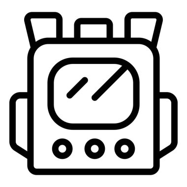 Anten ve düğmeleri olan ve teknoloji, iletişim ve gelecekle ilgili projeler için mükemmel olan retro fütüristik cihazın çizgi sanat simgesi