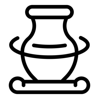 Platformda dönen eski bir seramik vazonun satır simgesi, inceleme veya restorasyon öneriyor