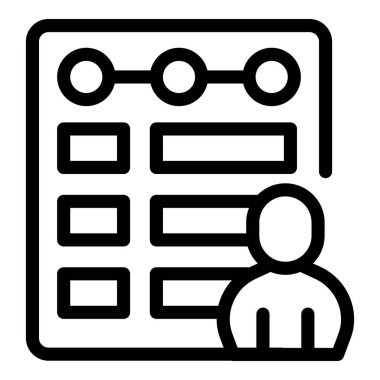 Gantt çizelgesinin yanında duran iş adamıyla proje yönetiminin çizgi sanat simgesi