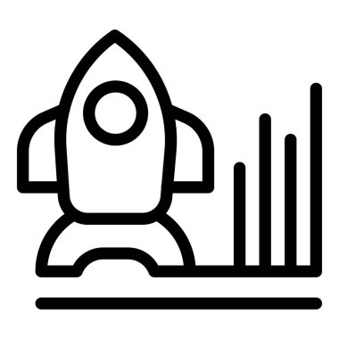 Büyüyen grafik çubuklarıyla havalanan bir uzay gemisinin çizgi resim simgesi, başarılı bir girişimi temsil ediyor