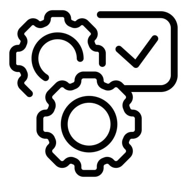 İki dişli dişlinin çizgi resim simgesi ve başarılı bir iş sürecini temsil eden bir onay işareti