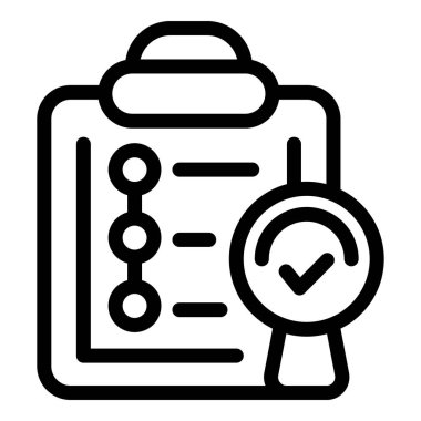 Büyüteç, başarılı bir kalite kontrol denetimini sembolize eden kontrol listesiyle birlikte bir panonun üzerinde asılı duruyor.