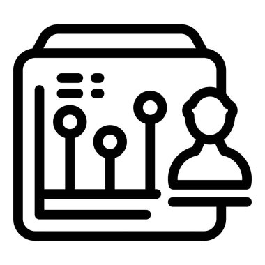 Dijital tablette büyüyen istatistiklere bakan bir iş adamının satır simgesi