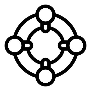 Dairesel ağ diyagramına bağlanan dört düğümün basit simgesi, bir kavramı temsil eder