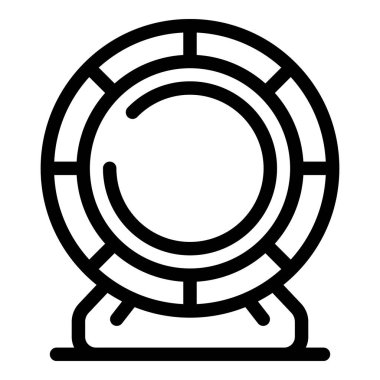 Bir hamster tekerleğinin destek çerçevesinde duran basit çizgi sanatı simgesi