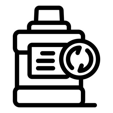 Ekoloji ve çevre ana hatları simgesi için geri dönüşüm okları sembolü olan plastik kabın geri dönüşümü işareti