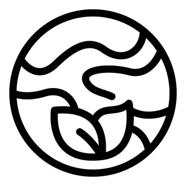 Yeşil yaprakları büyüyen, çevresel farkındalığı temsil eden Dünya gezegeninin çizgi sanat simgesi.