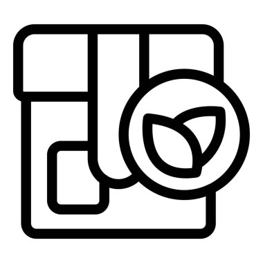 Yaprak sembollü karton bir kutunun çizgi simgesi, doğal ve organik ürünler için çevre dostu paketlemeyi temsil ediyor