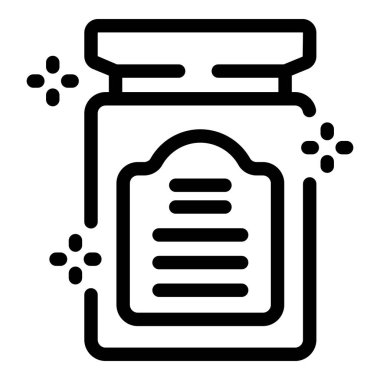 Cam kavanozun çizgi sanat simgesi boş bir etiketle pırıl pırıl parlıyor, temizlik ve hijyeni temsil etmek için mükemmel.