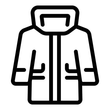 Sıcak kış ceketinin siyah beyaz simgesi. Soğuk hava kıyafetlerini temsil etmek için mükemmel.