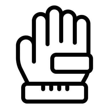 Cetvel işaretli bir iş eldiveninin çizgi simgesi. El işçiliğindeki güvenlik ve hassasiyeti vurguluyor.