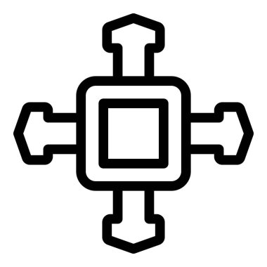 Bilgi alışverişini ve bilgi akışını temsil eden dört oku birbirine bağlayan basit bir kare simgesi