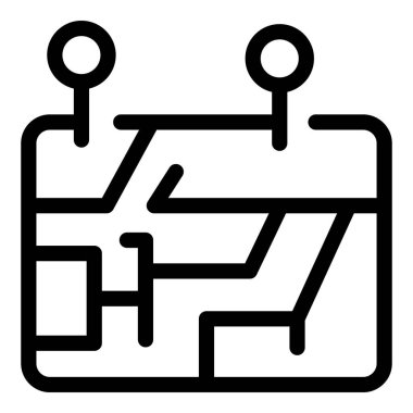 Bir şehir haritasının çizgi resim simgesi toplu taşımacılık kullanan bir turist için iki ilgi noktasını gösterir