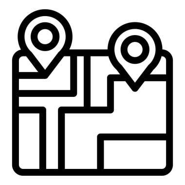 GPS navigasyon uygulaması detaylı bir şehir haritasında iki konum pimi gösteriyor