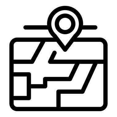 Belirli bir konumu gösteren bir haritayı temsil eden minimalist çizgi simgesi