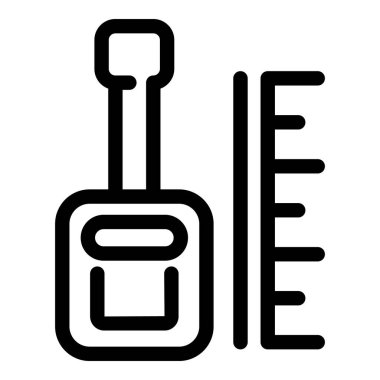 Kürek ve süpürgeden oluşan temizlik ekipmanları dik duruyor, basit siyah ve beyaz simge