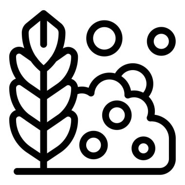 Bir buğday bitkisinin çizgili sanat simgesi. Havada kabarcıklar uçuşuyor.