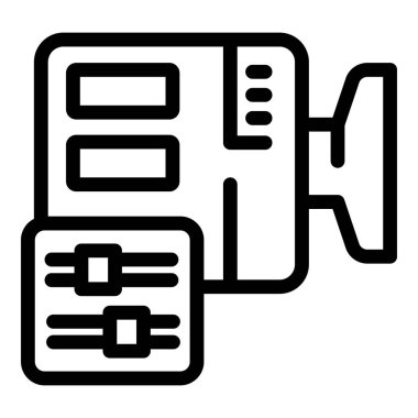 Veri depolama ve işlemeyi temsil eden bağlı sunucu rafı olan bir sunucu odasının satır simgesi