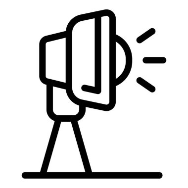 Parlak bir ışık huzmesi parlayan profesyonel ışıklandırma ekipmanlarının çizgi simgesi, fotoğraf ve video projeleri için mükemmel