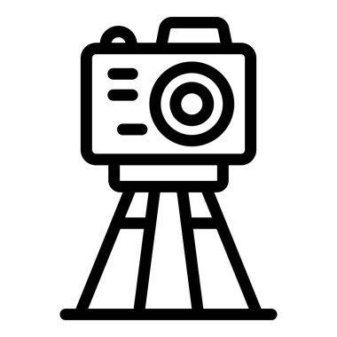 Bir tripodun üzerindeki çizgi simgesi, fotoğrafçılığı veya video kaydını temsil etmek için mükemmel.