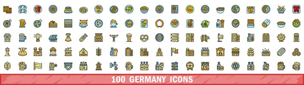 stock vector 100 germany icons set. Color line set of germany vector icons thin line color flat on white