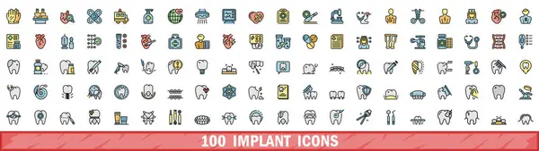 Stock vector 100 implant icons set. Color line set of implant vector icons thin line color flat on white