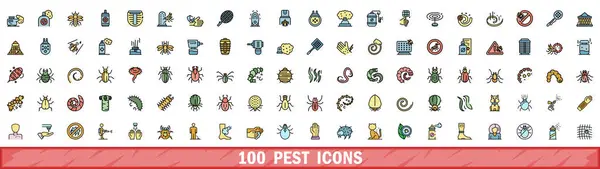 stock vector 100 pest icons set. Color line set of pest vector icons thin line color flat on white