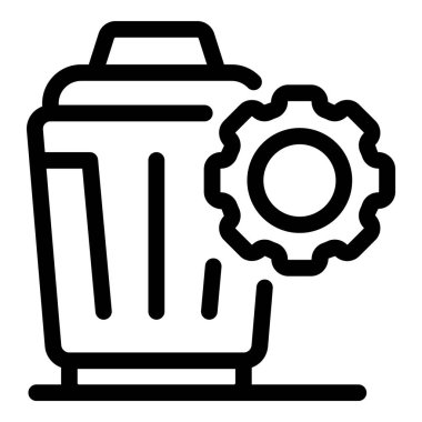 Çöp tenekesinin geri dönüşüm ve atık yönetimi sürecini sembolize eden çizgili sanat simgesi