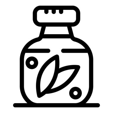 Yapraklı bir güzellik ürünü içeren cam kavanozun çizgi simgesi, doğal cilt bakımı.