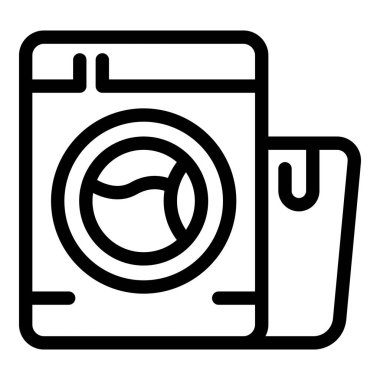 Çamaşır deterjanı olan basit bir çamaşır makinesi simgesi. Çamaşır servisi kavramını temsil ediyor.