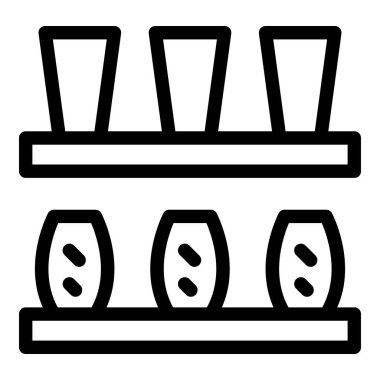 Mutfak ambarının yemek kavanozlarını düzenleyen ve içki bardaklarını düzenleyen çizgili sanat simgesi.