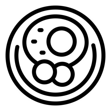 Aperatif, ana yemek ve tatlı içeren yuvarlak bir tabağın çizgili sanat simgesi.