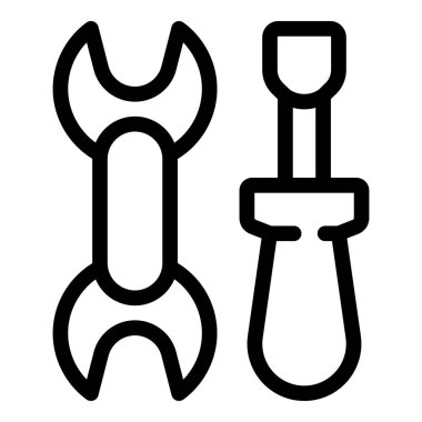 İngiliz anahtarı ve tornavidayı tamir ve onarmayı temsil eden çizgi resim simgesi