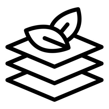 Yaprakları olan bir materyalin çizgi çizimi çevresel bir yaklaşım için biyolojik çözünürlüğünü sembolize ediyor.