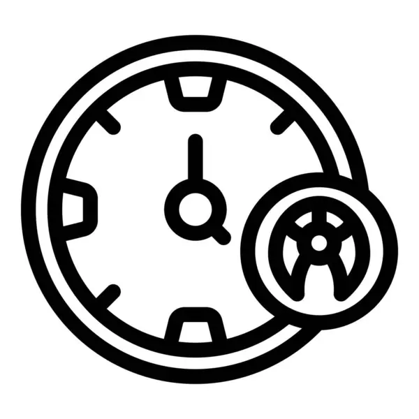 stock vector Simple, bold line icon of a clock face with a steering wheel, representing driving time