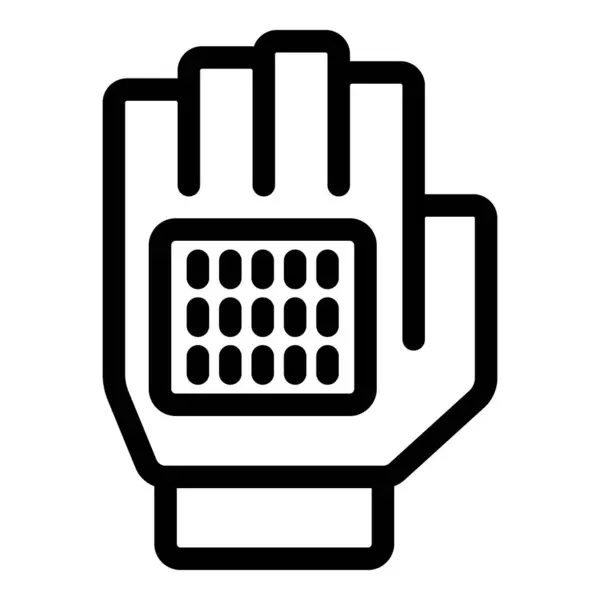 stock vector Line icon of a hand wearing a glove with a grid, representing a vr glove