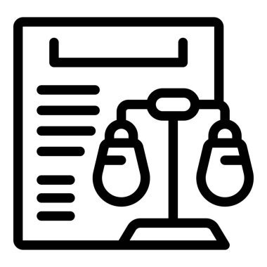 Adalet ölçeğinde bir çizginin sanat simgesi. Delilleri tartıyor, yasal işlemleri ve karar verme mekanizmasını temsil ediyor.