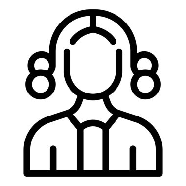 Geleneksel peruk ve cübbe giyen bir kadın yargıcın çizgili sanat simgesi, hukuk, adalet ve mahkeme işlemlerini sembolize ediyor.