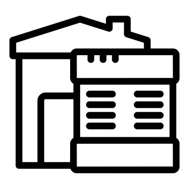 Klima için havalandırma vantilatörü olan açık hava ünitesi kullanan bir ev soğutma sisteminin çizgi simgesi