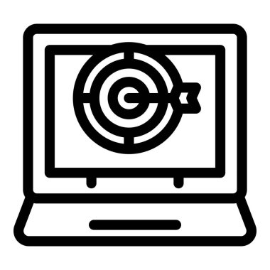 Bilgisayarda hedef tahtayı tam on ikiden vuruyor. Çevrimiçi pazarlama başarısını simgeliyor.