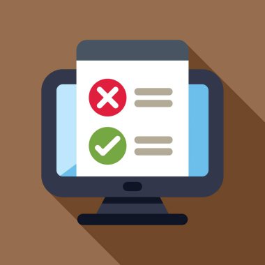 Onaylama ve reddetme işaretlerini gösteren bir bilgisayar ekranındaki çevrimiçi araştırma formu