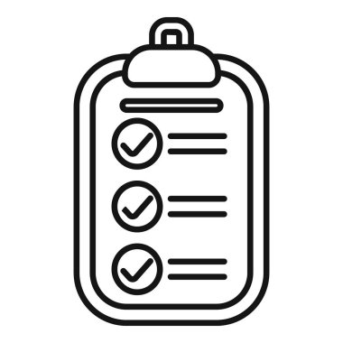 Tamamlanmış kontrol listesi simgesini gösteren pano ince çizgi vektör resimlemesi