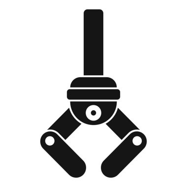 Siyah siluet bir robot kol kavrayıcı simgesi bir nesne tutuyor, endüstriyel otomasyonu ve gelişmiş teknolojiyi temsil ediyor.