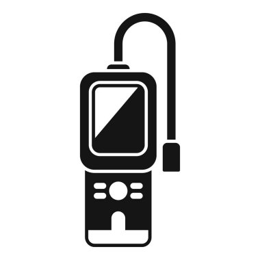 Dijital gaz sızıntısı dedektörünün siyah beyaz simgesi, ekran, kontrol düğmeleri ve bir sensör sondası içeriyor