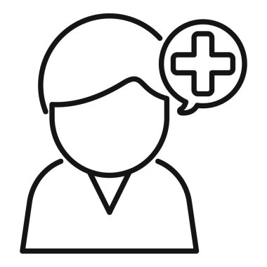 Tıbbi haç içeren bir düşünce baloncuğu olan bir iş adamının çizgi çizimi