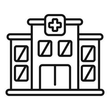 Tıbbi bakım ve sağlık hizmetlerini temsil eden bir hastane binasının basit çizimi