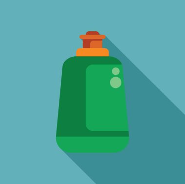 Elleri yıkamak için sıvı sabun içeren pompalı yeşil plastik şişe.